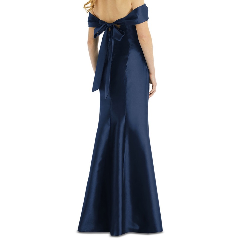 Bow-Back Off the Shoulder Gown by Alfred Sung • Midnight Blue